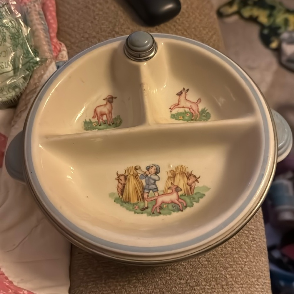 Antique Vintage Little Boy Blue Baby Feeding Bowl